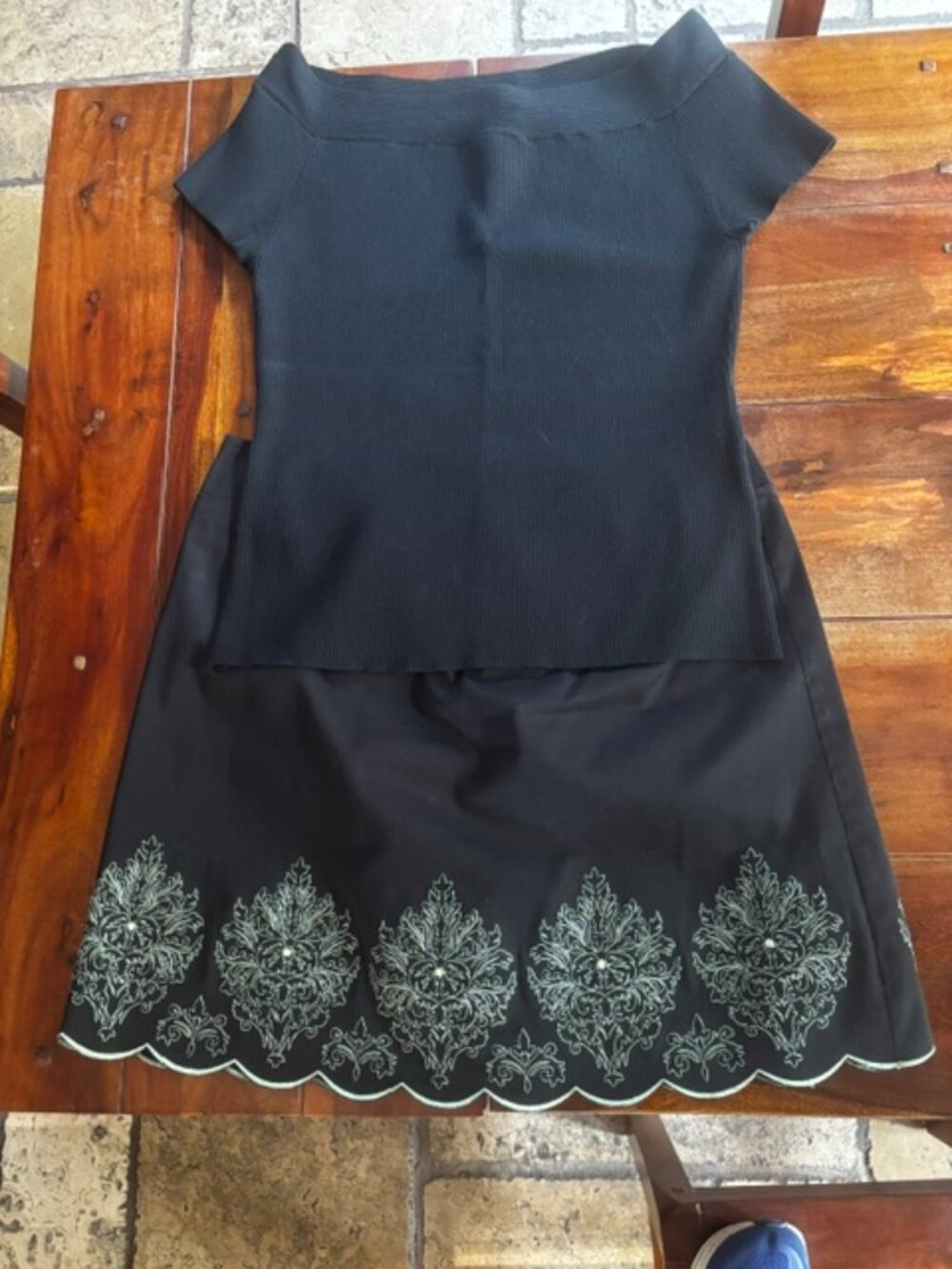 Plaza South Embroidered Skirt & Sweater Set, Size 12